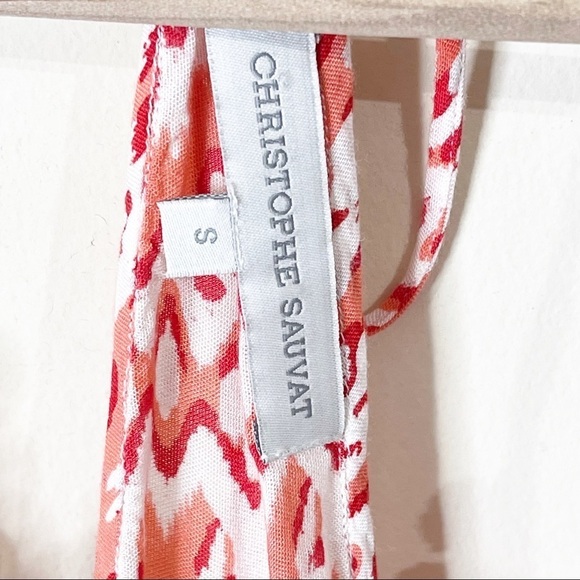 Christophe Sauvat Coral Printed Pom Pom Tasseled Adjustable Tank Top Size Small - Picture 4 of 9